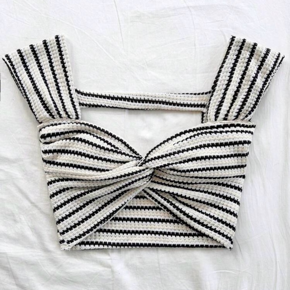 Striped Black and White Knit Crop Top